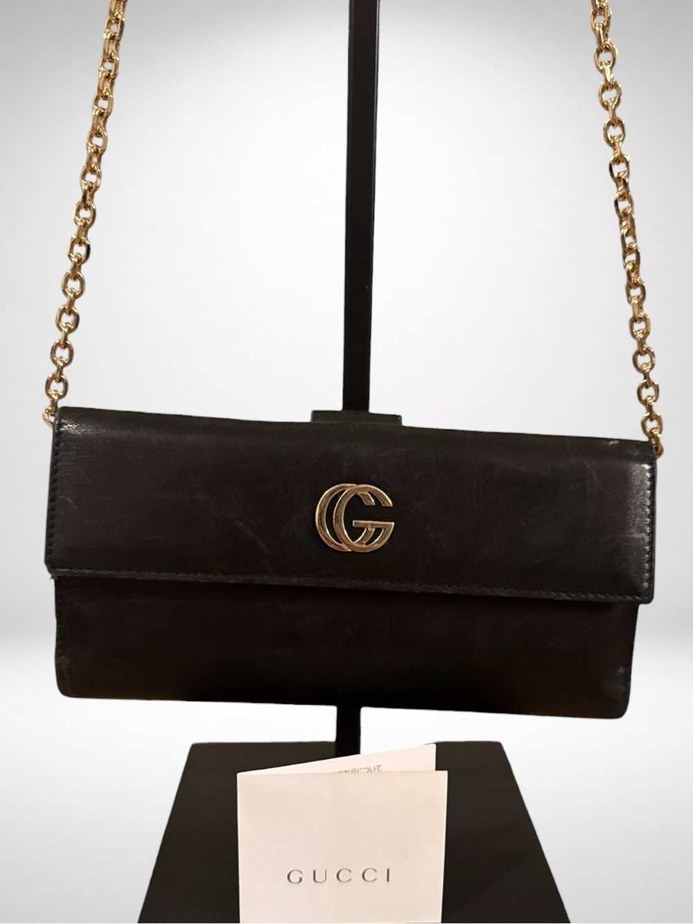 Gucci Marmont Authentic Wallet on Chain Black Leather GG Crossbody Clutch